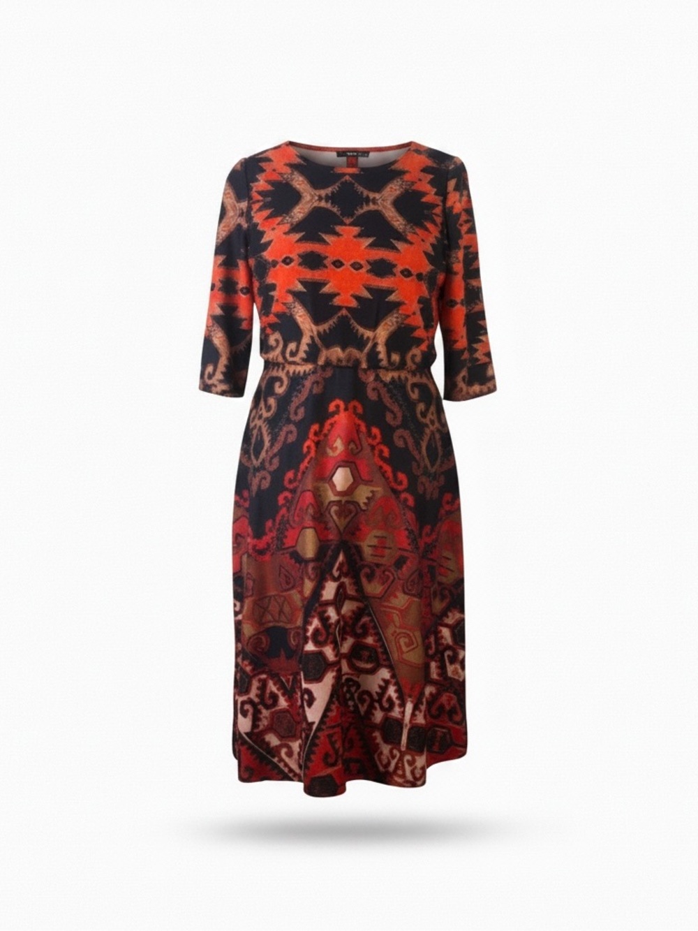 Metaphor 12 red orange brown retro southwestern knit midi fit &‎ flare dress